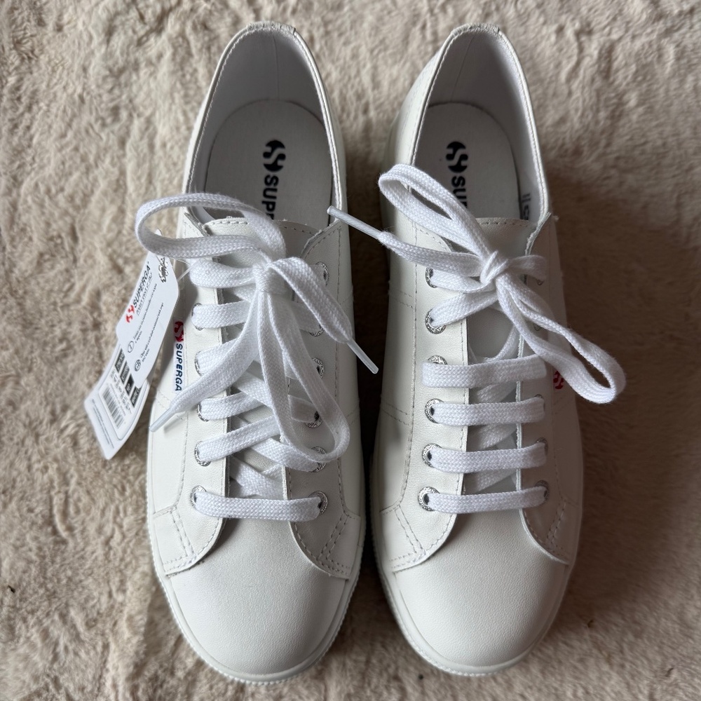 SUPERGA 2790 Platform Sneakers - White Leather - 41/9.5 - Picture 2 of 6